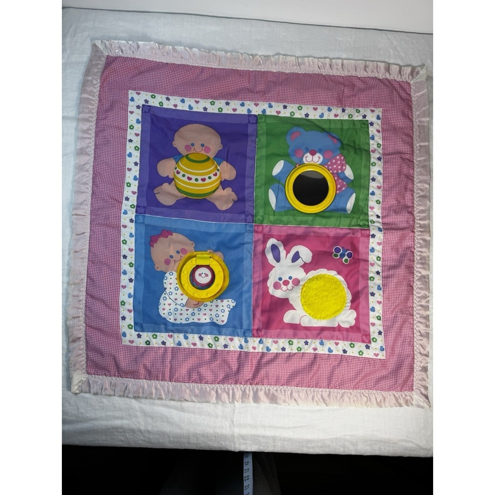 VTG 1983 Fisher Price Baby Girl Tummy Time Play Mat Activity Blanket Satin Trim